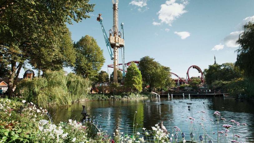 Tivoli Gardens amusement park in Copenhagen during spring