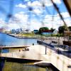 A sunny day with blue skies at Aalborg Harbour Baths, Denmark