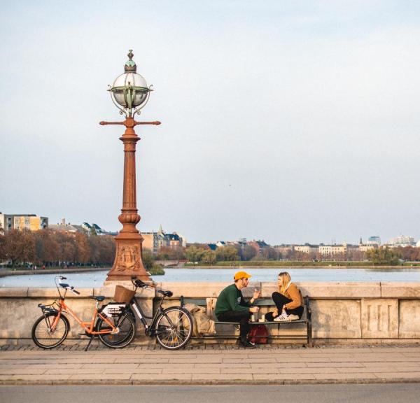 Relaxing with coffee on Queen Louise Bridge Copenhagen