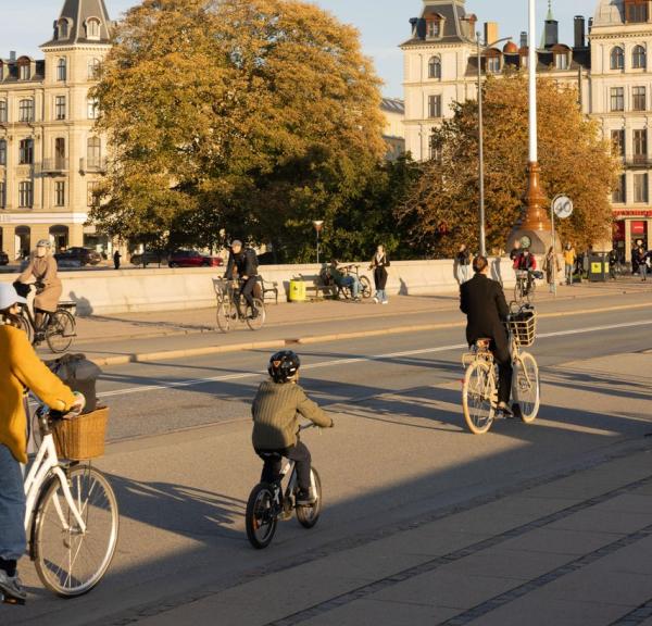 Sykler på Dronning Louises bro i København på høsten
